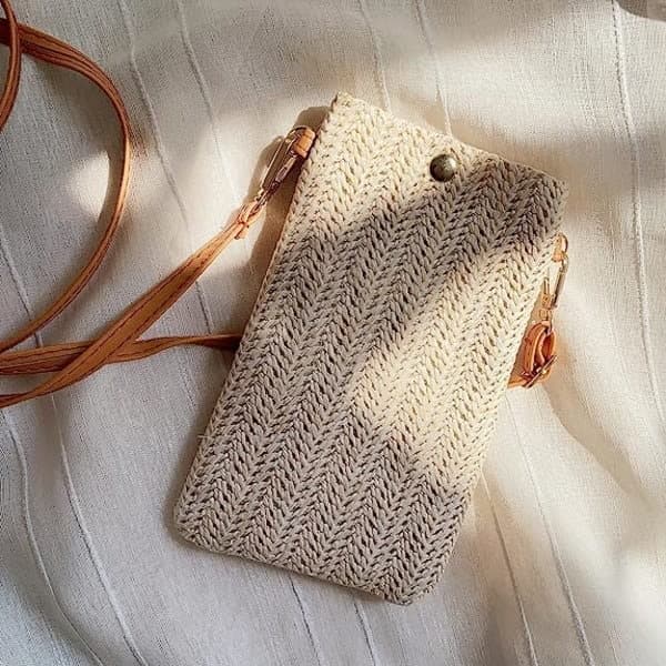 Ocean Crossbody-väskor (vit), casual vävd halmväska för kvinnor