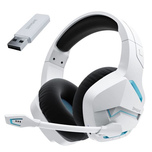 Trådlöst Gaming Headset med Brusreducerande Mikrofon för PS4 PS5 PC Playstation 4 5, 2.4G + Bluetooth, Vit
