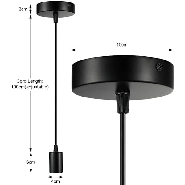 Metallkrona, E27 med kabelhållare, 100 cm vridbar kabel svart