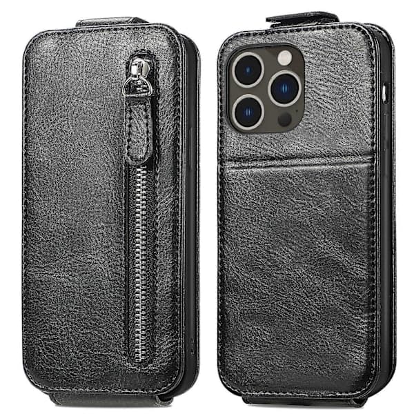 Plånboksfodral med dragkedja för iPhone 14 Pro Max, vertikalt flip-läderfodral
