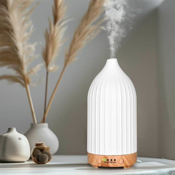 Keramisk æterisk oliediffuser, ultralydselektrisk, til hjemmebrug, hvid, 100 ml