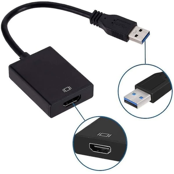USB til HDMI-adapter, USB 3.0/2.0 til HDMI 1080p videografikkkabel