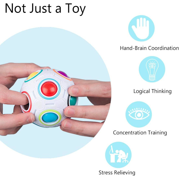 Magisk regnbågsboll, Fidget Ball Speed Cube Puzzle Ball Cube Brain Teasers Pedagogisk leksak Strumpfyllnad för barn och vuxna, Vit