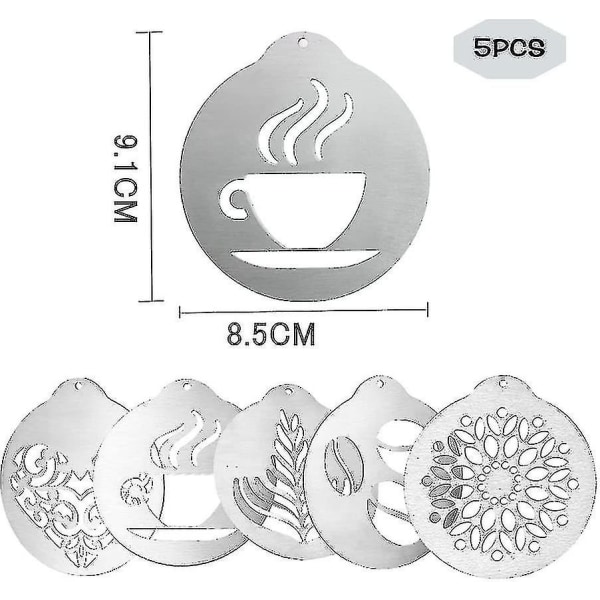 5 kpl kahvistensiilit, ruostumattomasta teräksestä valmistetut kahvikakkusabloitukset