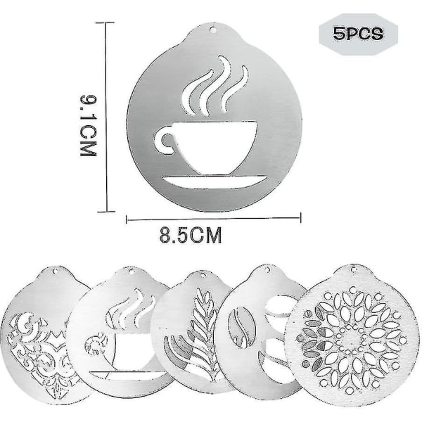 5 st kaffeschabloner, rostfritt stål kaffekaka gör-det-själv-schabloner