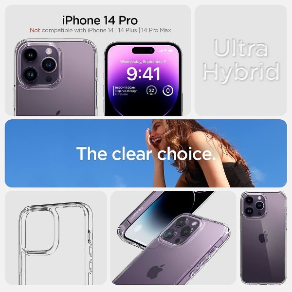 Ultra Hybrid Cover Kompatibel med iPhone 14 Pro [Anti-Gulning] Mobiltelefon Cover  Krystalklar