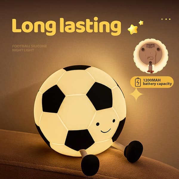 Fodbold Natlampe til Børn, Blød Silikone Natlampe til Børneværelset med 3-Niveauer Dæmpning, Sød Sengelampe Gave til Småbørn og Drenge
