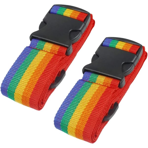 Bagageremmar Resväska Bälten Kraftiga justerbara resväska Rem Rainbow Bright Colors Bälte med snabbspänne (2-pack)