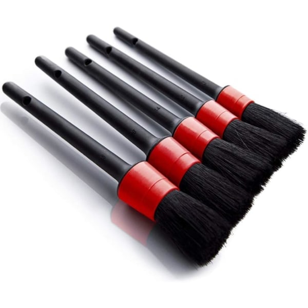 Cleaning Brushes for Set of 5) - Car Detailing Cleaning Brushes for Cleaning Wheels, Engine, Interior, Emblem, Interior, Exterior, Air Black