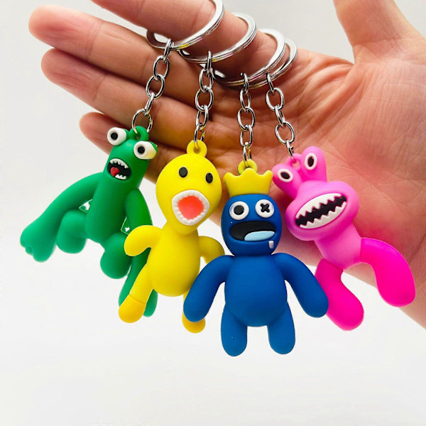 4 kpl Rainbow Friend -söpöä silikoninen avaimenperä kelloilla, lahja anime-faneille, lahja lapsille, henkilökohtainen koululaukun tarvike, auton avaimenperä