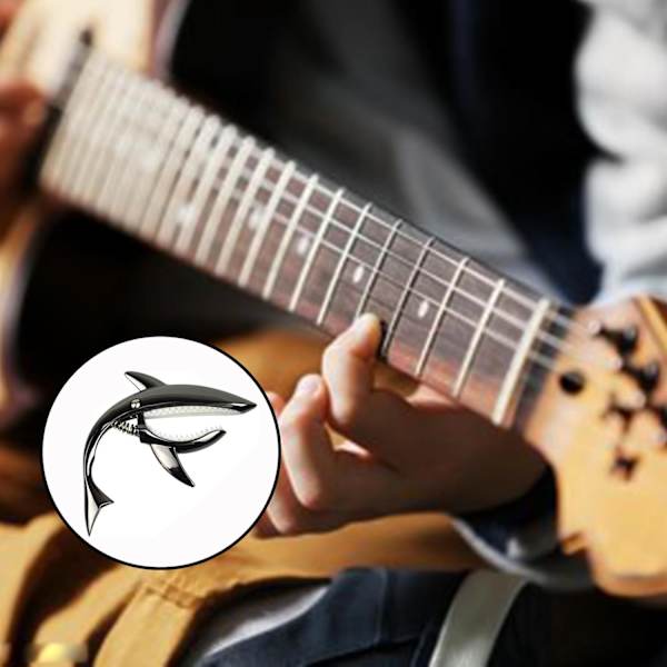 2 x capo shark capo lavet af zinklegering til akustiske og elektriske guitarer, ukulele 6 + 12 strenge med godt greb, uden båndbuzz og holdbar (sort)