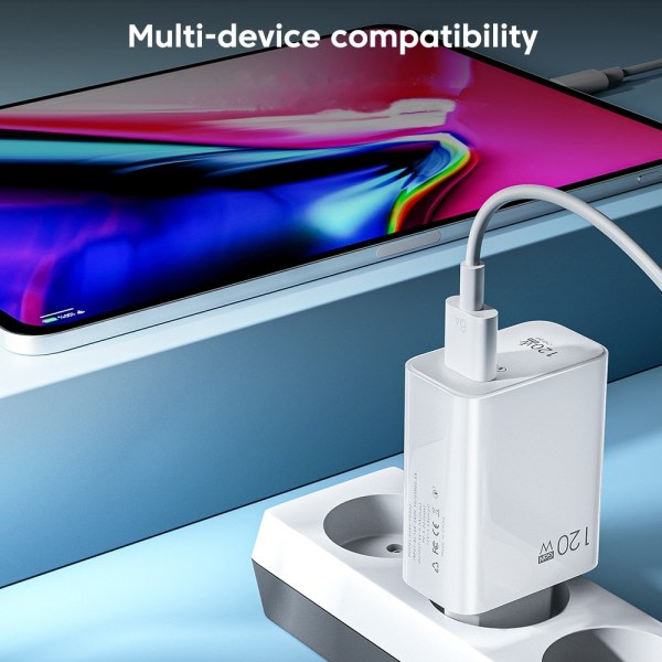 120W USB-laddare Snabbladdning QC3.0 USB C-kabel Typ C-kabel Mobiltelefonladdare för Huawei Samsung Xiaomi Snabbladdning EU-Vit-10A