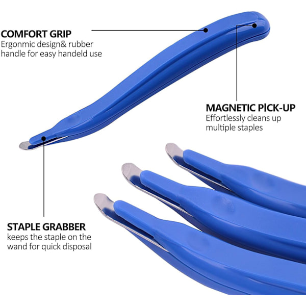 6 stk. profesjonell magnetisk stiftfjerner, stiftfjerner i gummi, stiftfjernerverktøy for skole, kontor og hjem (blå)