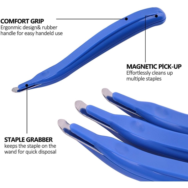 6 STK Professionel magnetisk hæftefjerner aftrækker Gummibelagte hæfteklammer Fjerner værktøj til fjernelse af hæfteklammer til skolekontorets hjem (blå)