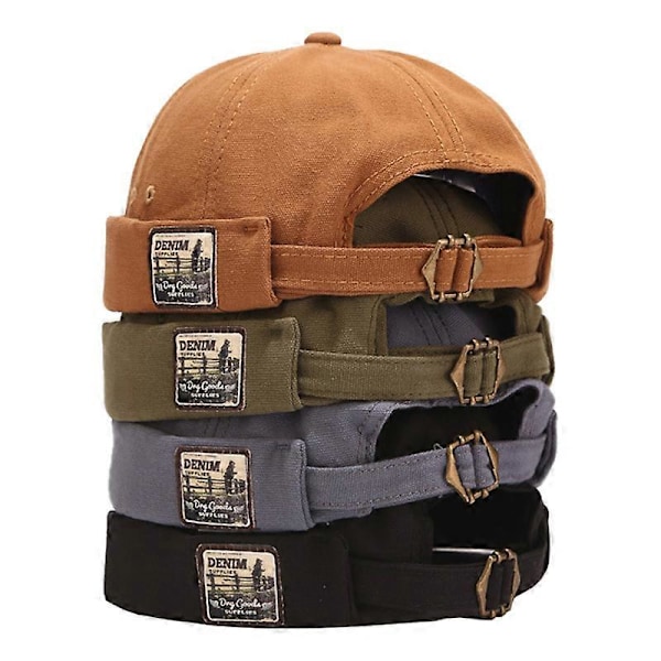 Vintage Docker Keps Brimlös Hatt Andningsbar Beanie Hatt Bomull Retro Justerbar Litterär Hyresvärd Sjöman Keps Kvinnor Hip Hop Hatt MZ10061*2 Adjustable
