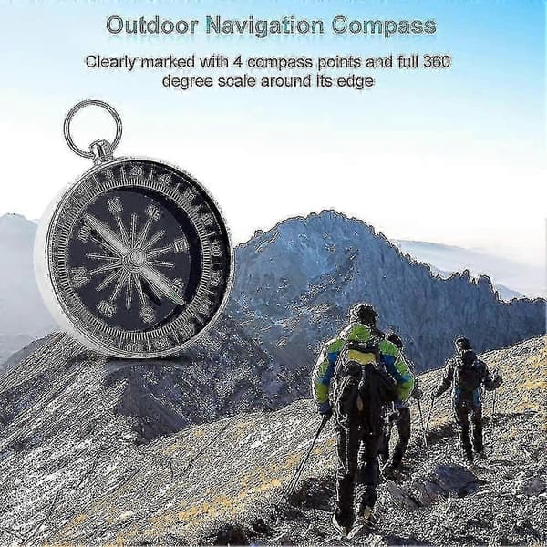 Campingkompass, utomhus sportkompass, silverfärgad bärbar fickkompass för utomhuscamping, vandring, sportnavigation
