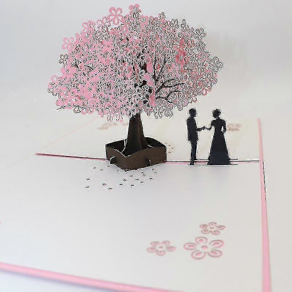 3D Kort Pop Up Kort Bröllopsdag Grattiskort Romantiskt Par Sakura Trädform