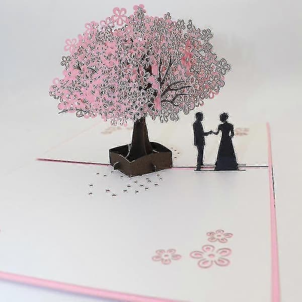 3D Kort Pop-Up Kort Bryllupsdag Gratulasjonskort Romantisk Par Sakura Treform