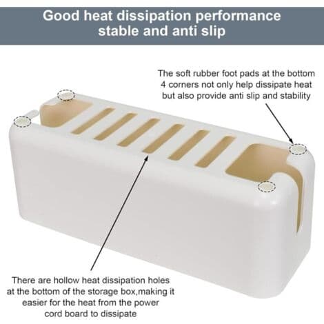 Kabelbox 34x13x14cm – Brandhämmande ABS – Ventilationsöppningar för säkerhet – Halkfria gummifötter