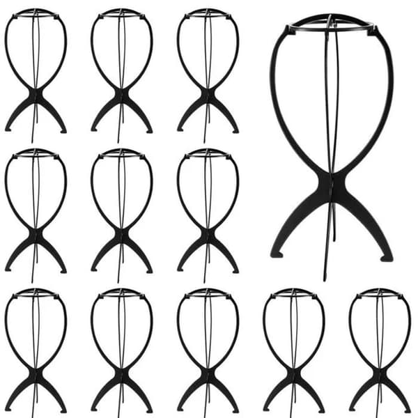 Vikbart perukställ, torkning och förvaring, 35 cm, förpackning med 20 svarta reseperukhållare