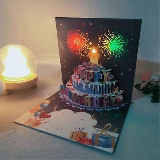3D Pop Up Bursdagskort Bursdagskake Gratulasjonskort med Pyroteknikk Musikk B