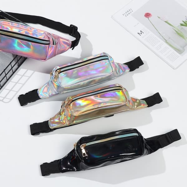 2 st nya holografiska midjeväska med laser gold&silver
