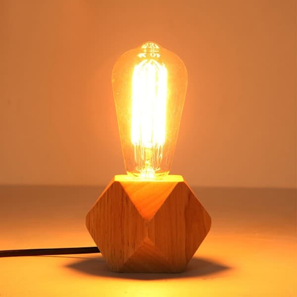 Liten bordlampe, nattlys, med diamantformet trebase