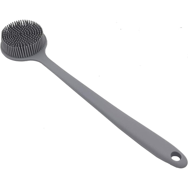Silikon ryggbørste for dusjbad, kroppsbørste med langt håndtak, BPA-fri, hypoallergen, miljøvennlig (grå)