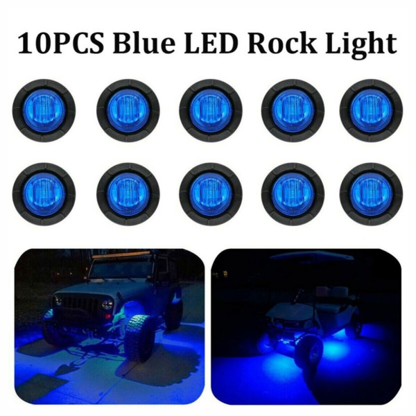 10 st 12V runda blå LED Rock Lights Passar för JEEP Truck Off Road ATV UTV 4x4 Underbody