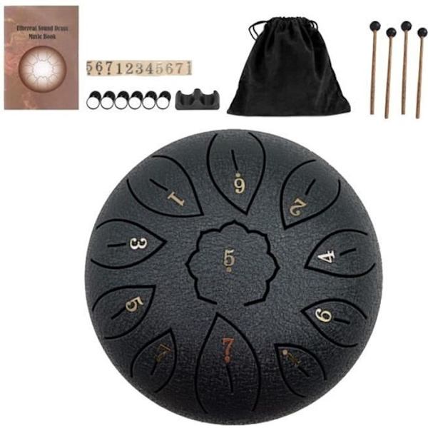 Stål Tongue Drum Handpan Standard C-Dur 11 Toner Svart