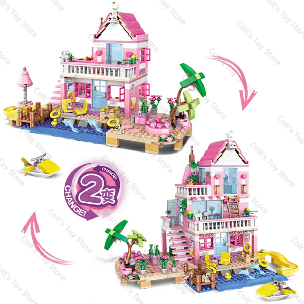Nya byggklossar för flickor, strandvilla, vänners hus, klassisk gatuseendemodell, tegelstenar, prinsessfigurer, leksaker, MOC-gåvor Without Box(.104)