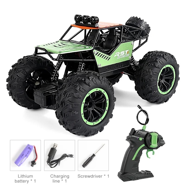 Rock Crawler Offroad RC-bil med fjärrkontroll, leksaksmaskin på radiostyrd bil med LED-ljus, leksak för pojkar Green 1B