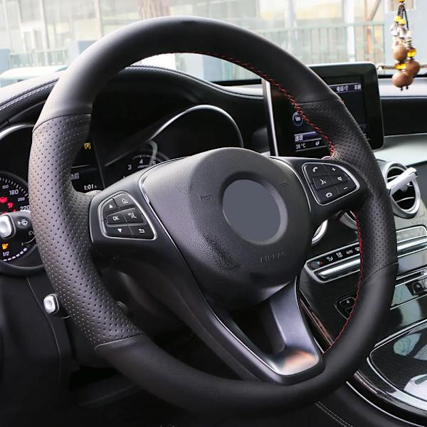 DIY läderstyrstäcke med handsydda sömmar för Mazda 3 Axela 2008-2013 Mazda CX-7 CX7 2010-2016 Mazda 5 2011-2013 Red