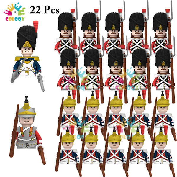 Napoleonkrigets militära soldater byggklossar mini actionfigurer franska brittiska fusilier gevär vapen leksaker för barn 22 pcs(.114)