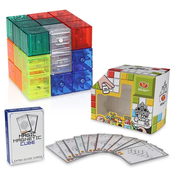 Yj Diy Magnetisk Kub Byggklossar 3D Magnetplattor 7-delars Set Pussel Speed Cube 54 st Guidekort Intelligensleksaker För Barn transprent