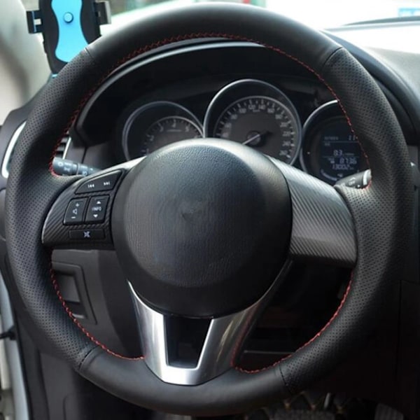 Svart konstläder handsydd rattöverdrag för Mazda 3 Axela Mazda 6 Atenza Mazda 2 CX-3 CX3 CX-5 CX5 Scion