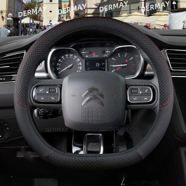 Rattstyrningsöverdrag i PU-läder för Citroen Berlingo E-Berlingo Berlingo XL, 9 färger, halkfritt, biltillbehör D shape Black