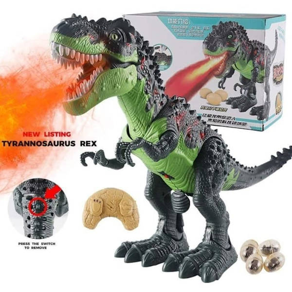 Intelligent dinosaurierrobot med fjärrkontroll, rökeffekt, ljus och ljud för barn