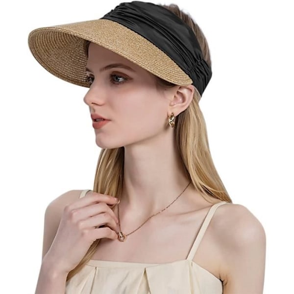 Solhatt - Dam - Halm - Anti-UV - Bred Brätte - Chic Black