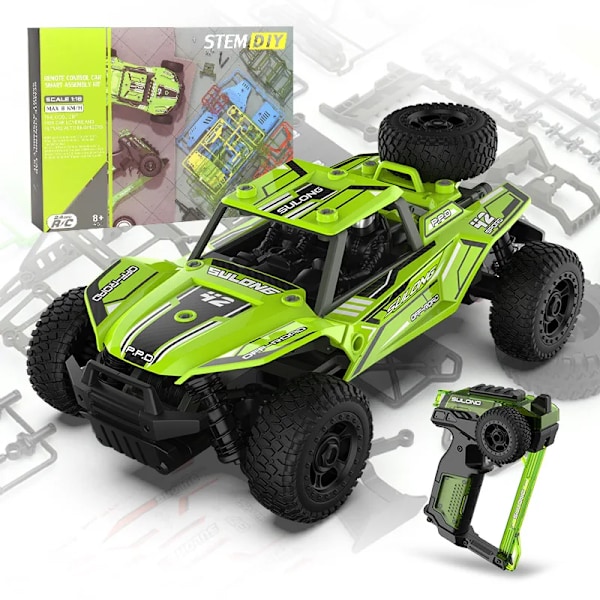 Rc-bil DIY byggsats med klossar 1:18 montering STEM terrängklättring simulering modell fjärrstyrd bil present leksak barn pojke Green
