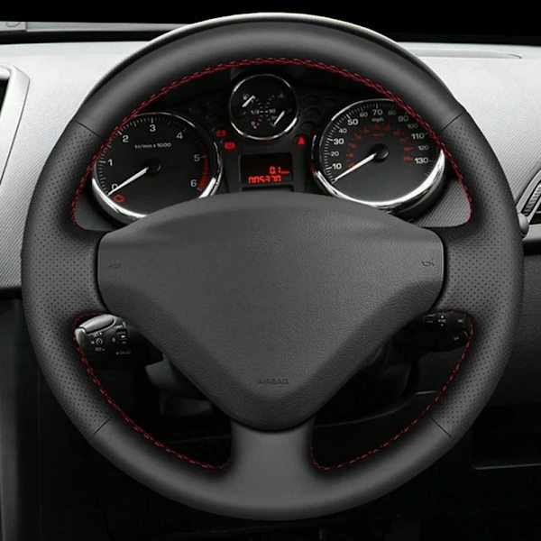 DIY svart konstläder rattöverdrag för Peugeot 207 2006-2014 Partner 2009-2018 Expert 2008-2016 Fiat Scudo 2010-2016