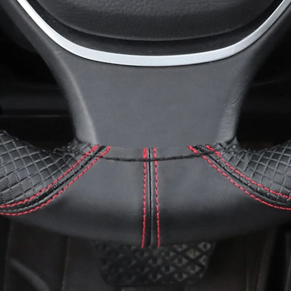 Äkta läder rattöverdrag mjukt halkfritt rattfläta 100% kohide fläta med nålar tråd 38cm Black Red