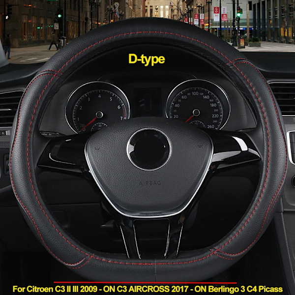 D-typ rattöverdrag för Citroen C3 II III 2009 - framåt, C3 Aircross 2017 - framåt, Berlingo 3 C4 Picasso Black Thread