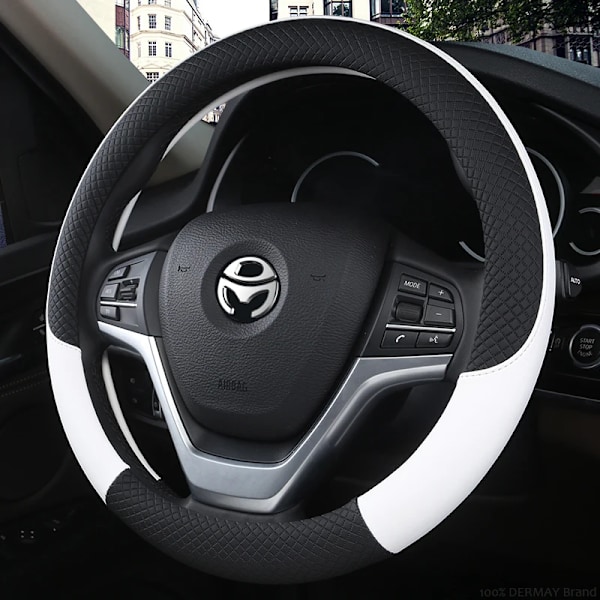 100% Dermay Märkesläder Universal Bilrattstyrningsöverdrag 37cm-38cm Bilstyling Sport Auto Rattöverdrag Halkskydd WHITE