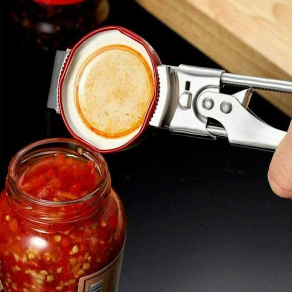 Multifunktionell burköppnare i rostfritt stål, justerbar manuell ölflasköppnare, sil lockgripare - Kys07061