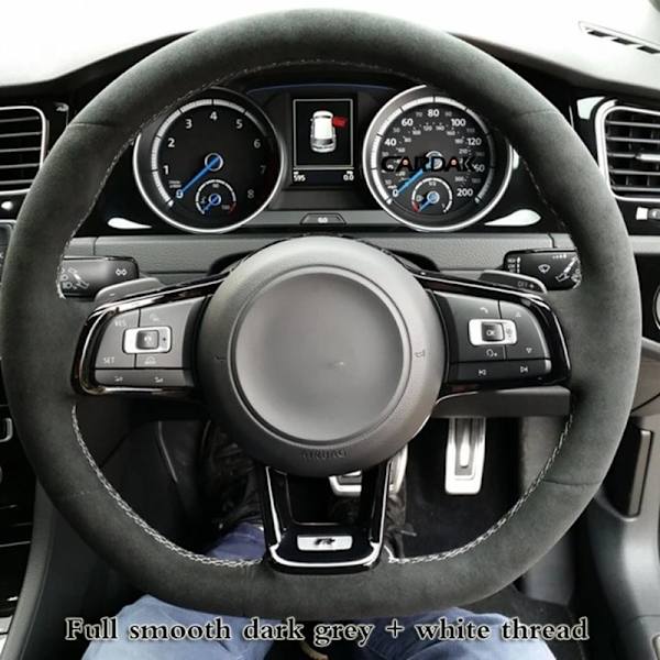 Rattstyrningsöverdrag för Volkswagen VW Golf R MK7 Golf 7 GTI VW Polo GTI Scirocco 2015 2016 Svart mocka äkta läder Style 11