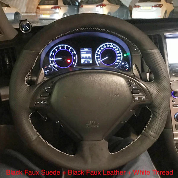 Svart konstläder rattöverdrag i kolfiberlook för Infiniti G G37 EX EX35 EX37 Q Q40 Q60 QX50 2008-2018 Nissan Skyline 2006-2014 Faux Suede Leather(.156)