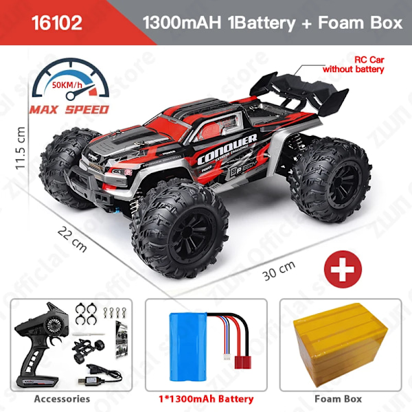 Zwn 1:16 70km/h eller 50km/h 4wd rc bil med led fjärrkontrollbilar höghastighets drift monstertruck för barn vs wltoys 144001 leksaker 16102 Red 1B FB