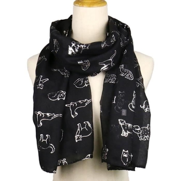 Trendig katt- och lövmönstrad scarf för kvinnor, sjal i siden, resescarf F2289
