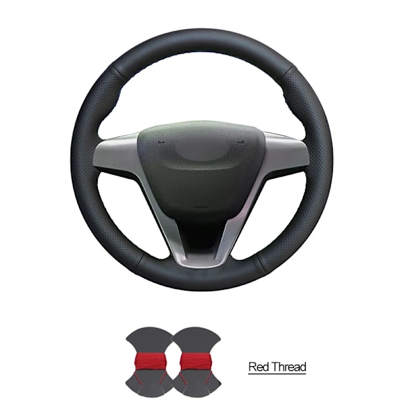Handsydd svart PU-läder rattöverdrag för Lada Vesta 2015 2016 2017 2018 2019 2020 Xray red thread
